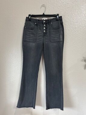 Womens Frye and Co. Black Denim Jeans Straight 4 button fly Raw Hem Sz 6 Hippie